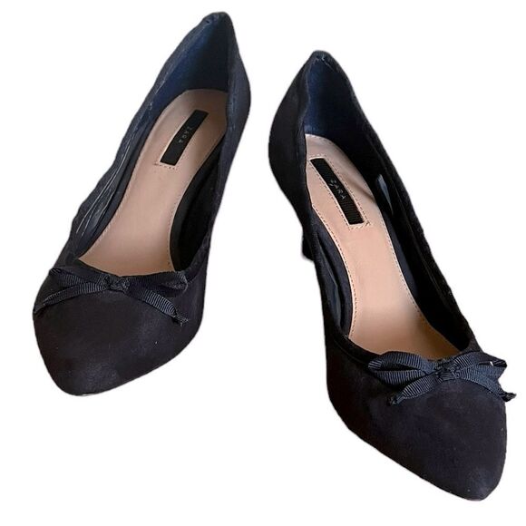 Zara Trafaluc Navy Blue Suede Pumps Size 38/7.5 - Picture 1 of 6
